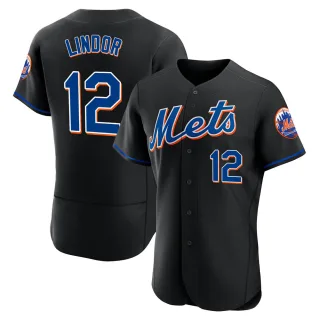 Men's Authentic Black Francisco Lindor New York Mets 2022 Alternate Jersey