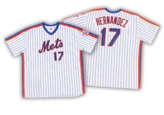 Men's Authentic White/Blue Keith Hernandez New York Mets Strip Throwback Jersey