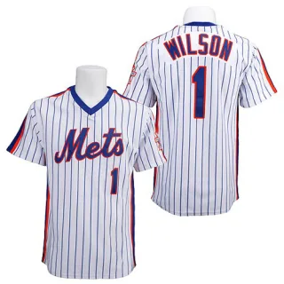 Men's Authentic White/Blue Mookie Wilson New York Mets Strip Throwback Jersey