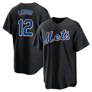 Men's Replica Black Francisco Lindor New York Mets 2022 Alternate Jersey