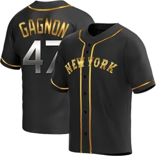 Men's Replica Black Golden Drew Gagnon New York Mets Alternate Jersey