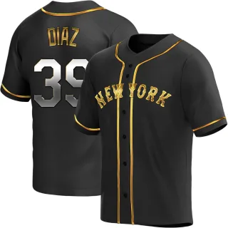 Men's Replica Black Golden Edwin Diaz New York Mets Alternate Jersey
