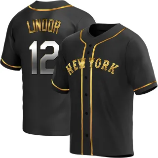 Men's Replica Black Golden Francisco Lindor New York Mets Alternate Jersey