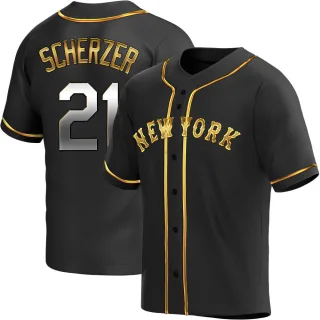 Men's Replica Black Golden Max Scherzer New York Mets Alternate Jersey