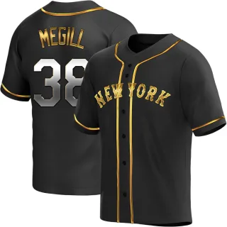 Men's Replica Black Golden Tylor Megill New York Mets Alternate Jersey