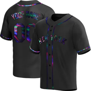 Men's Replica Black Holographic Custom New York Mets Alternate Jersey