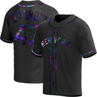 Men's Replica Black Holographic Drew Gagnon New York Mets Alternate Jersey