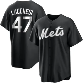 Men's Replica Black/White Joey Lucchesi New York Mets Jersey
