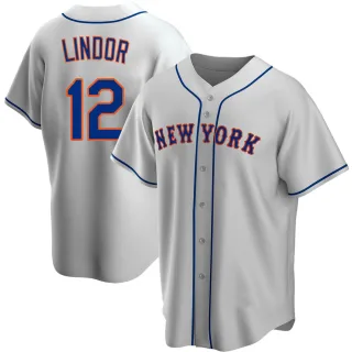 Men's Replica Gray Francisco Lindor New York Mets Road Jersey