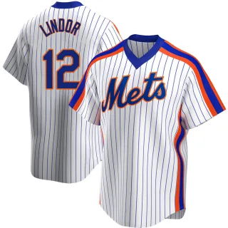 Men's Replica White Francisco Lindor New York Mets Home Cooperstown Collection Jersey