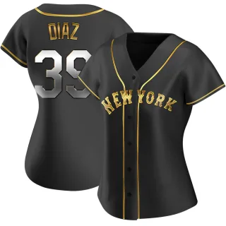 Women's Replica Black Golden Edwin Diaz New York Mets Alternate Jersey