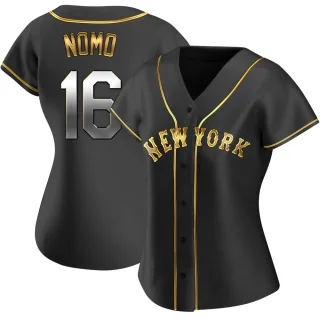 Women's Replica Black Golden Hideo Nomo New York Mets Alternate Jersey