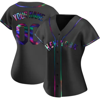 Women's Replica Black Holographic Custom New York Mets Alternate Jersey
