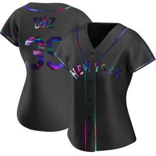 Women's Replica Black Holographic Edwin Diaz New York Mets Alternate Jersey