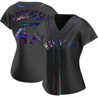 Women's Replica Black Holographic Joey Lucchesi New York Mets Alternate Jersey